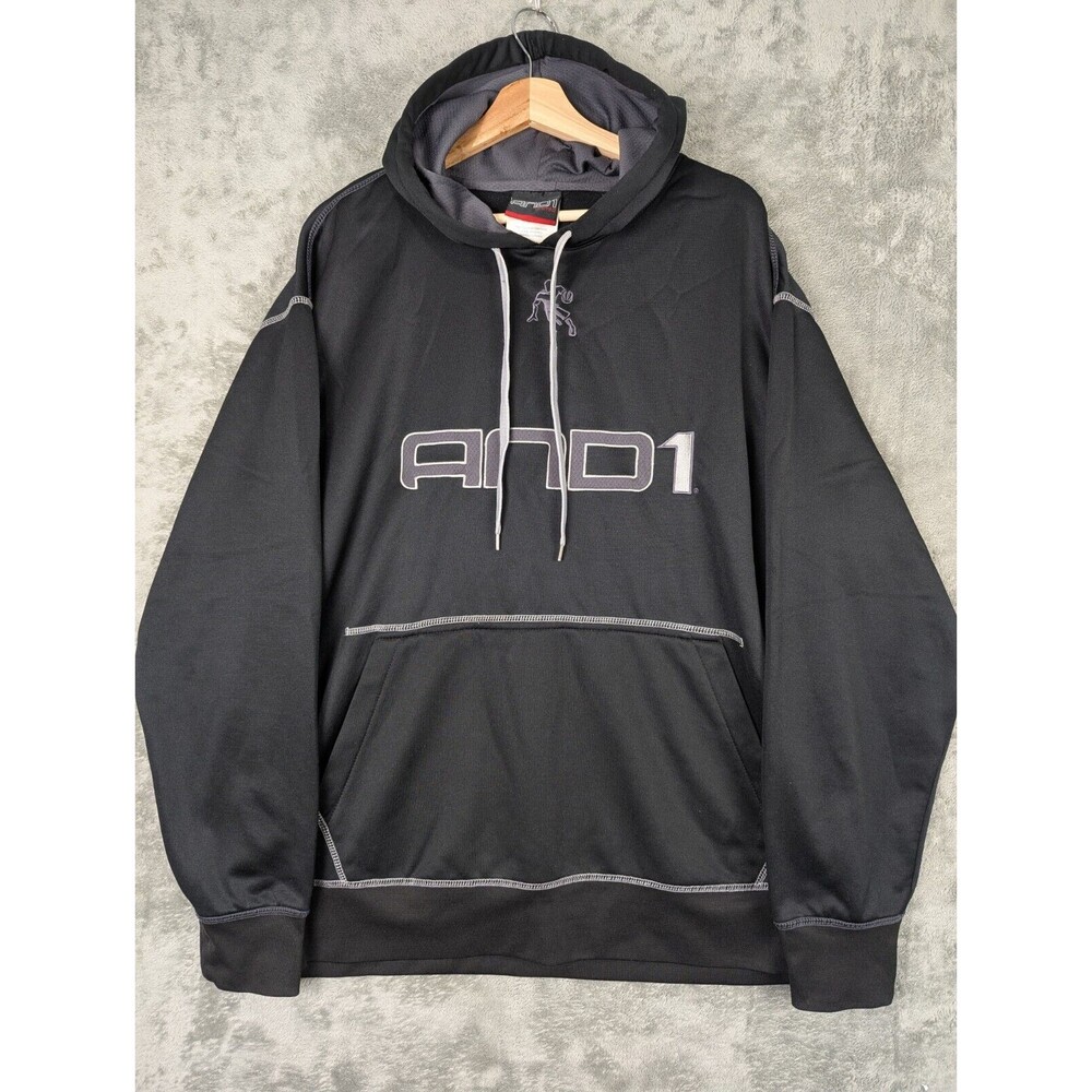 And 1 Hoodie Men's XL Black Pullover Embroidered Logo Front Long Sleeves